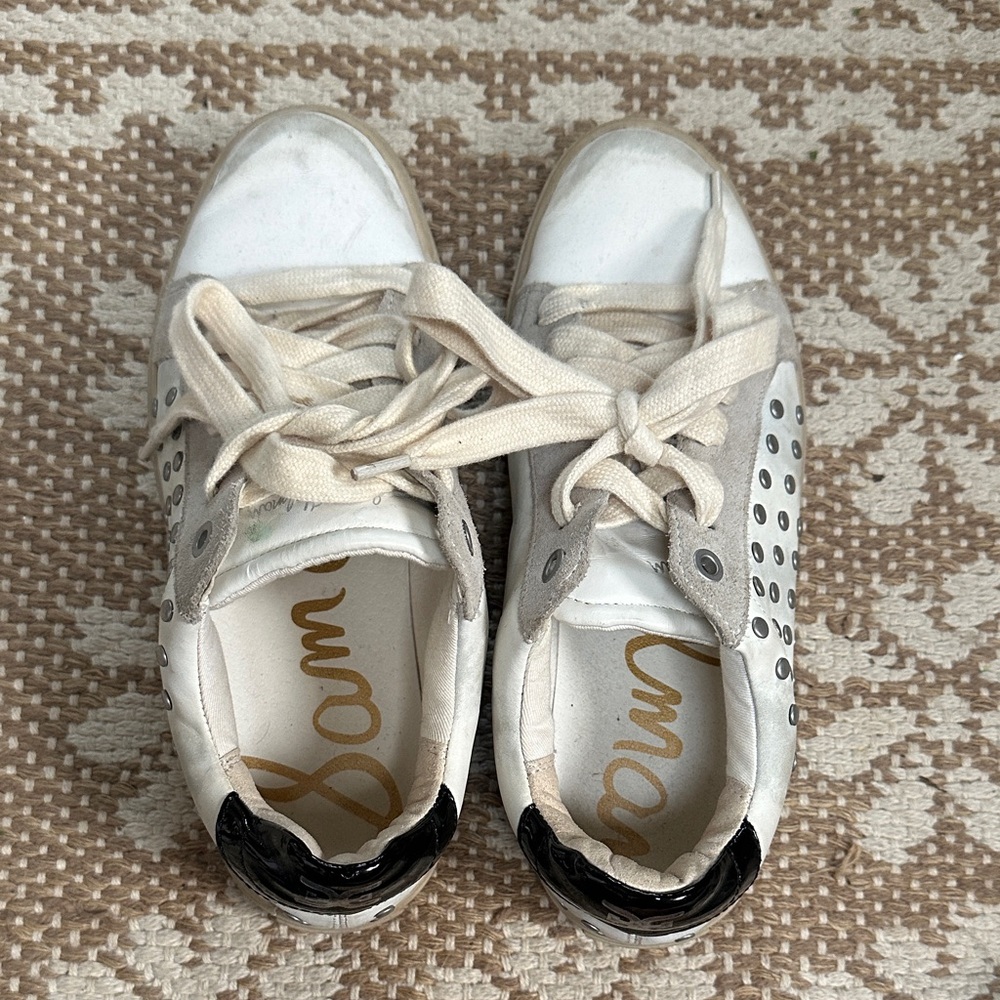 SAM. Women's White and Gray Studded Sneakers